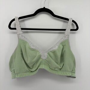 Catherines No Wire Full Coverage Bra Light Blue Green Zigzag Print Lace Trim 50C